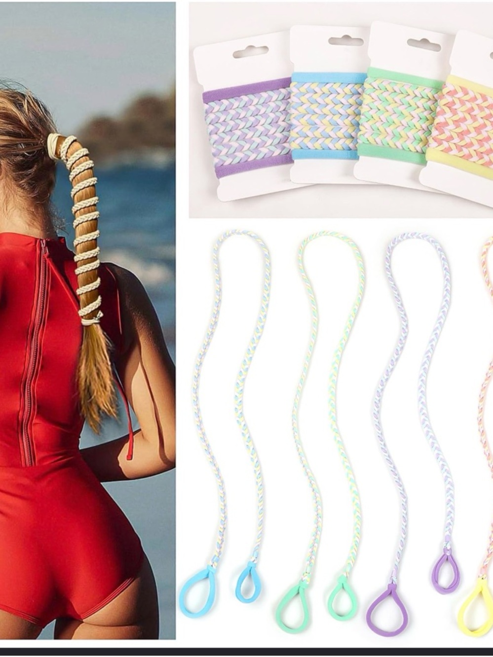Pastel‎ Braided Ponytail Wraps for swimming with long hair - Multicolor
